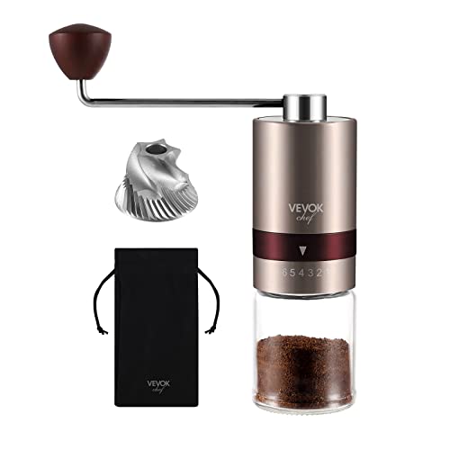 Gold Manual Coffee Grinder Stainless Steel Burr Coffee Grinder with Portable Bag External Adjustable Setting Small Hand Coffee Grinder Ultra Fine for Espresso at Home Morning Coffee (Gold)