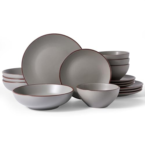 Venus Stoneware Dinnerware Sets with Pasta Bowls (Dark Gray / Serves 4 (16pc w/ Pasta Bowl))