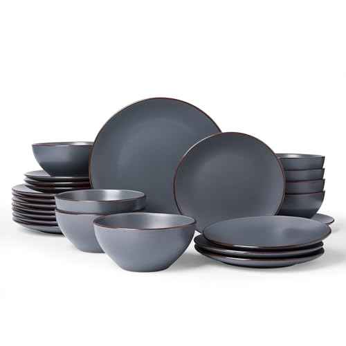 Venus Plates and Bowls Sets with Rim (Charcoal / Serves 8 (24pc))