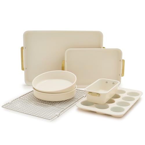 Bakeware Set 7 Piece Nonstick Ceramic Gold Handle Baking Sheets (7 Count)