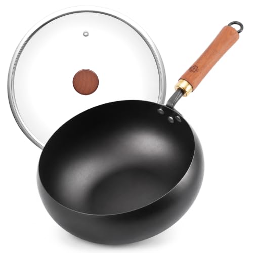 9.5 Inch Carbon Steel Wok with Lid (9.5 INCH)