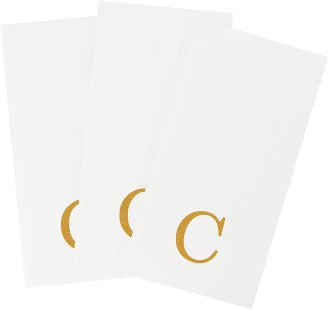 Luxenap 15.8 X 7.9 Inch Linen-Feel Guest Towels, 2000 Lettered Hand Towels - Gold Letter 'C', Sans Serif Font, White Paper Dinner Napkins, airlaid, For Restrooms And Tables - Restaurantware