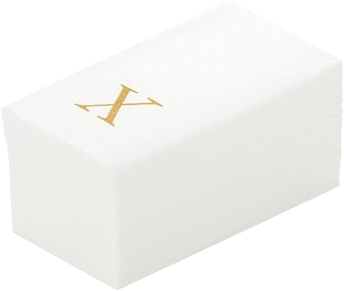 Luxenap 15.8 X 7.9 Inch Linen-Feel Guest Towels, 50 Lettered Hand Towels - Gold Letter 'X', Sans Serif Font, White Paper Dinner Napkins, airlaid, For Restrooms And Tables - Restaurantware