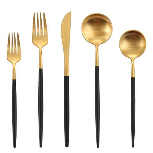 Matte Black Gold Silverware Set