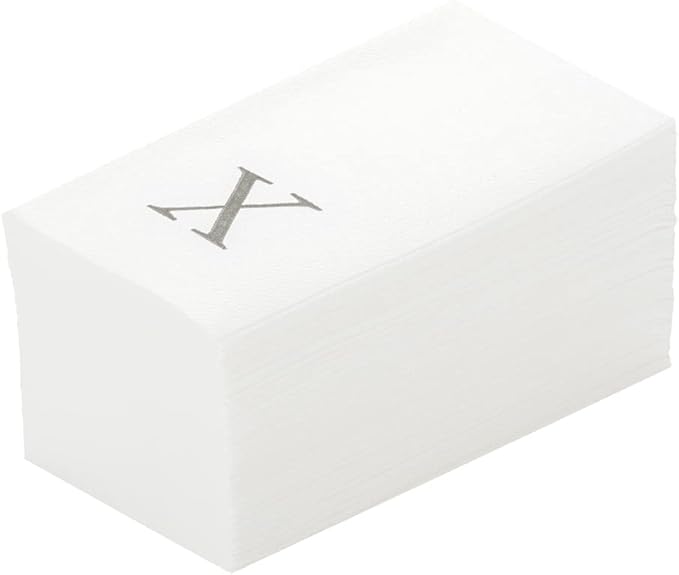 Luxenap 15.8 X 7.9 Inch Linen-Feel Guest Towels, 50 Lettered Hand Towels - Silver Letter 'X', Sans Serif Font, White Paper Dinner Napkins, airlaid, For Restrooms And Tables - Restaurantware
