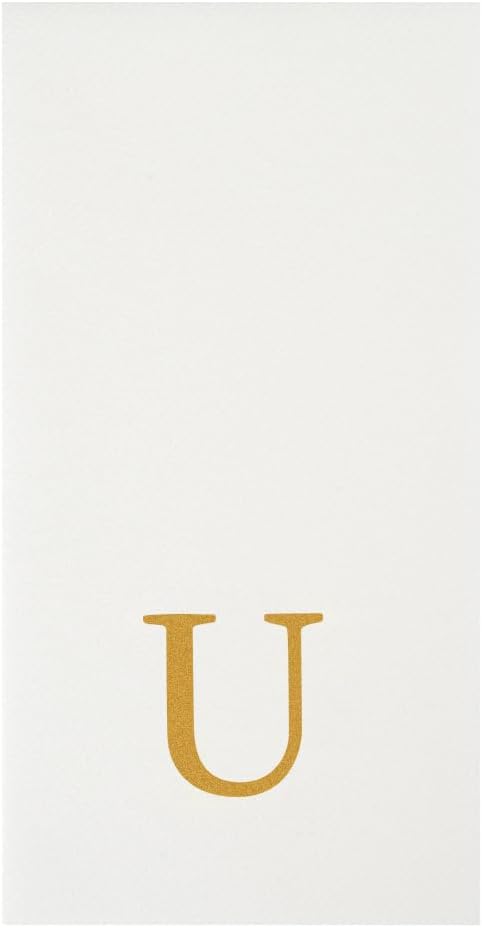 Luxenap 15.8 X 7.9 Inch Linen-Feel Guest Towels, 2000 Lettered Hand Towels - Gold Letter 'U', Sans Serif Font, White Paper Dinner Napkins, airlaid, For Restrooms And Tables