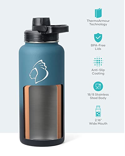 32 oz Water Bottle Insulated with Straw & 3 Lids (32 Ounces / Indigo Crush)