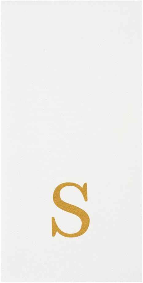 Luxenap 15.8 X 7.9 Inch Linen-Feel Guest Towels, 50 Lettered Hand Towels - Gold Letter 'S', Sans Serif Font, White Paper Dinner Napkins, airlaid, For Restrooms And Tables