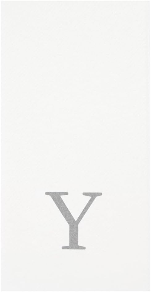 Luxenap 15.8 X 7.9 Inch Linen-Feel Guest Towels, 50 Lettered Hand Towels - Silver Letter 'Y', Sans Serif Font, White Paper Dinner Napkins, airlaid, For Restrooms And Tables - Restaurantware