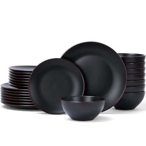 Venus Plates and Bowls Sets with Rim (Black / Serves 8 (24pc))