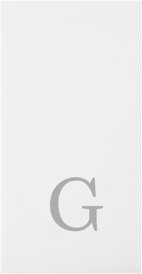 Luxenap 15.8 X 7.9 Inch Linen-Feel Guest Towels, 50 Lettered Hand Towels - Silver Letter 'G', Sans Serif Font, White Paper Dinner Napkins, airlaid, For Restrooms And Tables - Restaurantware