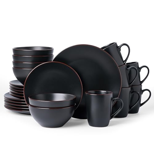 Venus Dinnerware Sets with Mugs (Black / Serves 6 (24pc w/ Mug))