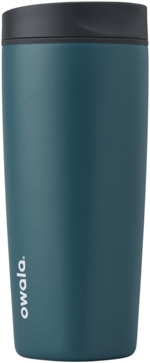 Owala SmoothSip Slider Insulated Stainless Steel Coffee Tumbler,Reusable Iced Coffee Cup,Hot-Coffee Travel Mug,BPA Free 20 oz,Grey/Blue (High Dive),(Pack of 8)