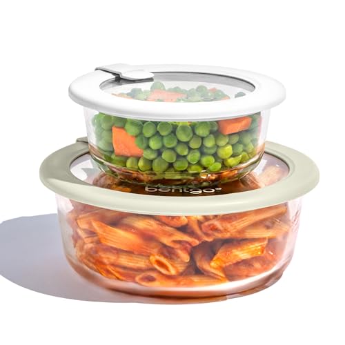 Signature Glass Food Storage Containers with Lids (4-Piece Set (White Stone))