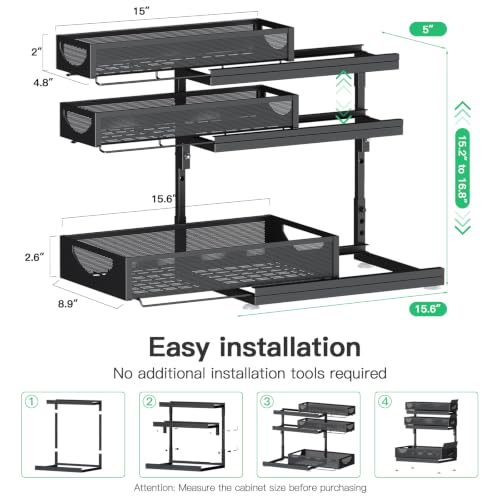 Under Sink Organizer (2Pack-3Tier / Black)