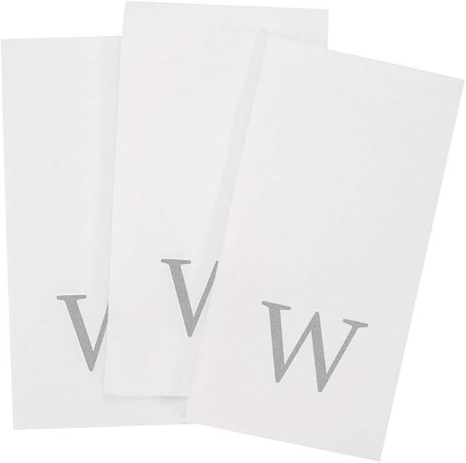 Luxenap 15.8 X 7.9 Inch Linen-Feel Guest Towels, 50 Lettered Hand Towels - Silver Letter 'W', Sans Serif Font, White Paper Dinner Napkins, airlaid, For Restrooms And Tables - Restaurantware
