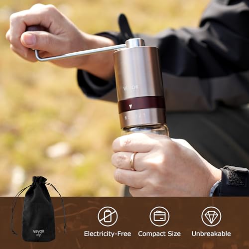 Gold Manual Coffee Grinder Stainless Steel Burr Coffee Grinder with Portable Bag External Adjustable Setting Small Hand Coffee Grinder Ultra Fine for Espresso at Home Morning Coffee (Gold)