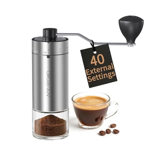 Mini Manual Coffee Grinder with 40 External Adjustable Settings and Ceramic Conical Burr (Silver)
