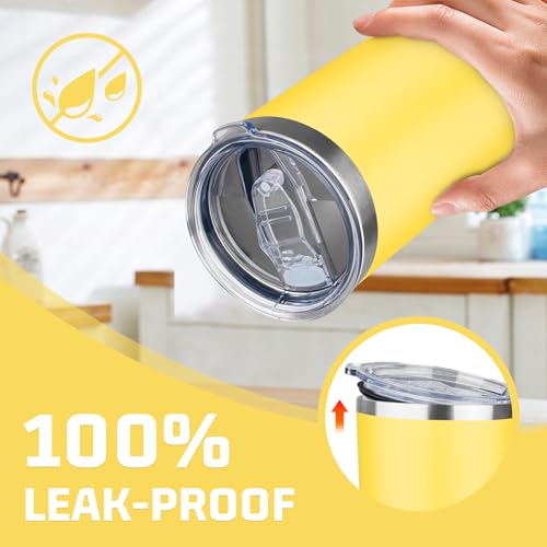 20oz Tumbler with Lid Double Wall Vacuum Insulated Travel Coffee Mug Stainless Steel Thermal Cup Powder Coated Sturdy Coffee Tumbler for Hot and Cold Beverage (20 Ounces (1 Pack) / Yellow)
