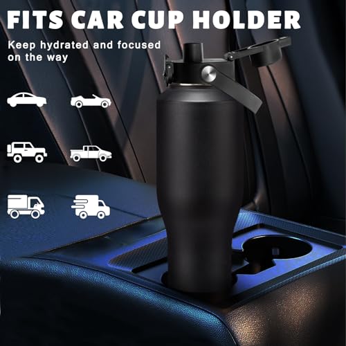 40 oz Insulated Water Bottle Fits Car Cup Holder with Straw Lid & Auto Lid (Onyx Black / 40 Ounces)