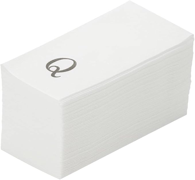 Luxenap 15.8 X 7.9 Inch Linen-Feel Guest Towels, 50 Lettered Hand Towels - Silver Letter 'Q', Sans Serif Font, White Paper Dinner Napkins, airlaid, For Restrooms And Tables - Restaurantware