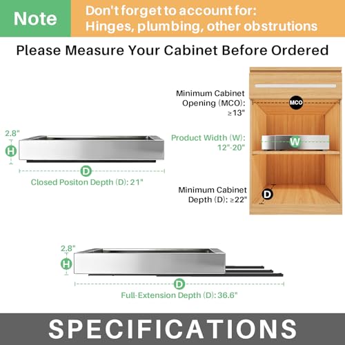 Pull out Cabinet Organizer (Silver / 21"D×12"-20"W(2 Pack))
