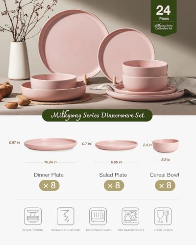 Milkyway 24 Piece Stoneware Dinnerware Set (Light Pink / Service for 8 (Standard Dinner Set))