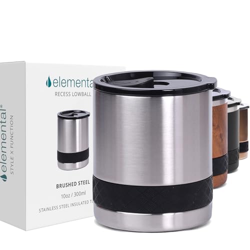 Recess Lowball 10oz Stainless Steel Tumbler Whiskey Glass w (10 Ounces / Brushed Steel)