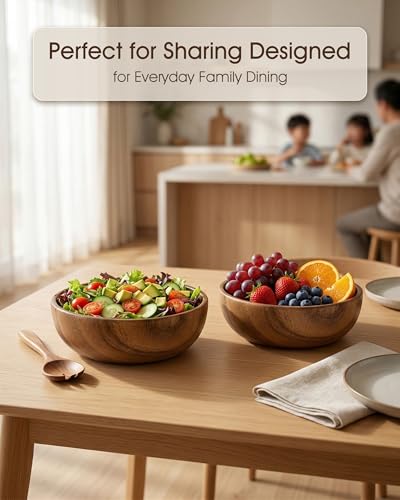Large Wooden Salad Bowls Set of 2 (Brown Large(set of 2))