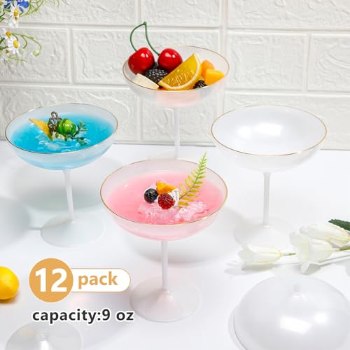 12 Pcs Plastic Coupe Glasses 9 oz Disposable Martini Glasses for Cocktails (12 Count)