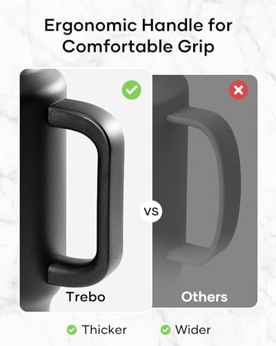 Insulated Water Bottle 40 oz Fits in Car Cup Holder with Side Handle (40 Ounces / Deep Black)