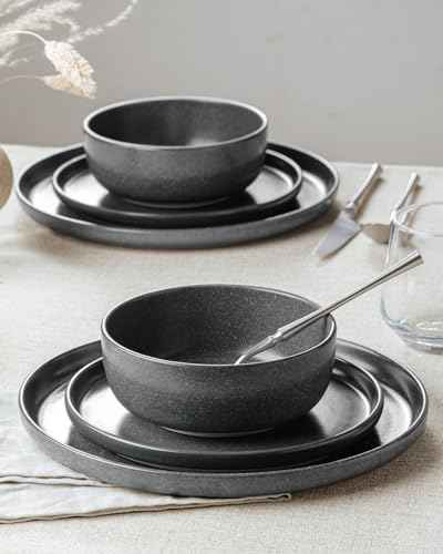 Milkyway 16 Piece Stoneware Dinnerware Set (Matte Dark Charcoal / Service for 4 (Include Pasta Bowls))