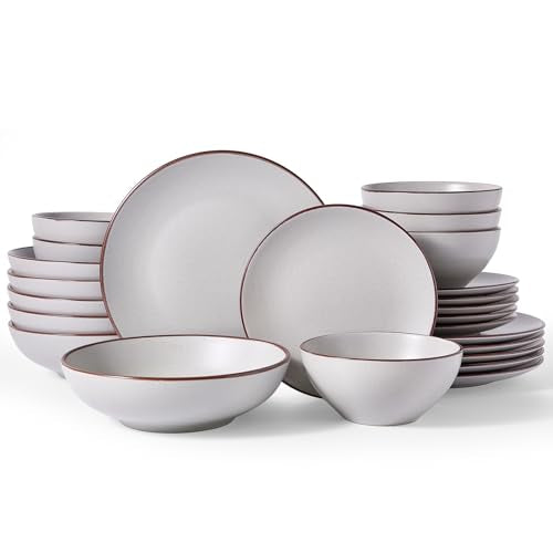 Venus Stoneware Dinnerware Sets with Pasta Bowls (Light Gray / Serves 6 (24pc w/ Pasta Bowl))