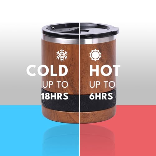 Recess Lowball 10oz Stainless Steel Tumbler Whiskey Glass w (10 Ounces / Teak Wood)