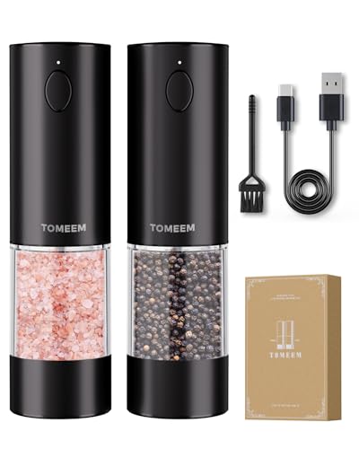 Larger Capacity Rechargeable Electric Salt and Pepper Grinder Set (Black)