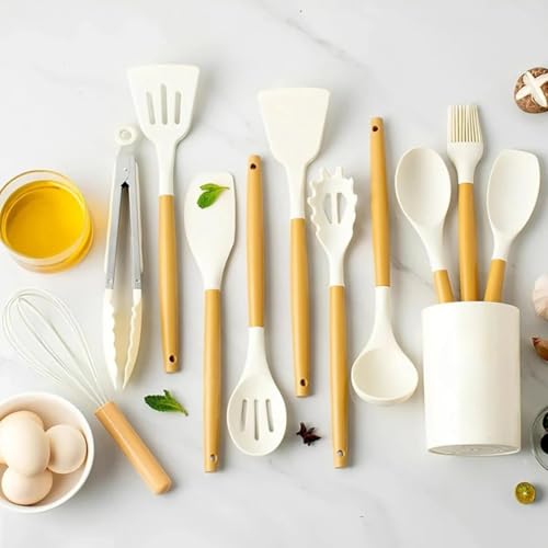 Silicone Cooking Utensils Set [12 (Black)