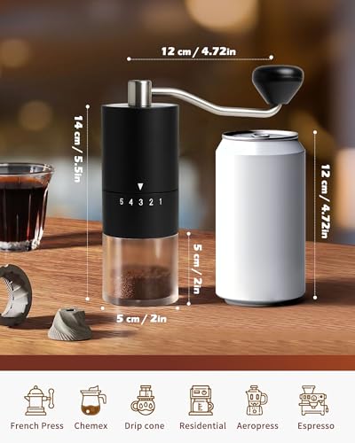 Manual Coffee Grinder With Ceramics Burr For Espresso (Black)