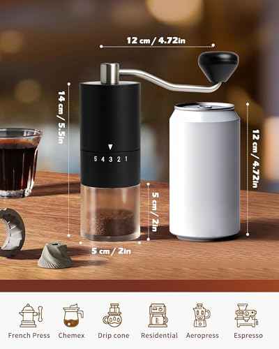 Manual Coffee Grinder With Ceramics Burr For Espresso (Black)