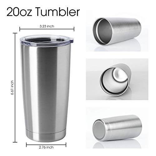 20oz Tumblers Bulk Stainless Steel Cups with Lid Double Wall Vacuum Insulated Coffee Mugs for Cold & Hot Drinks 8 Pack (Stainless Steel-A / 8 Count (Pack of 1))