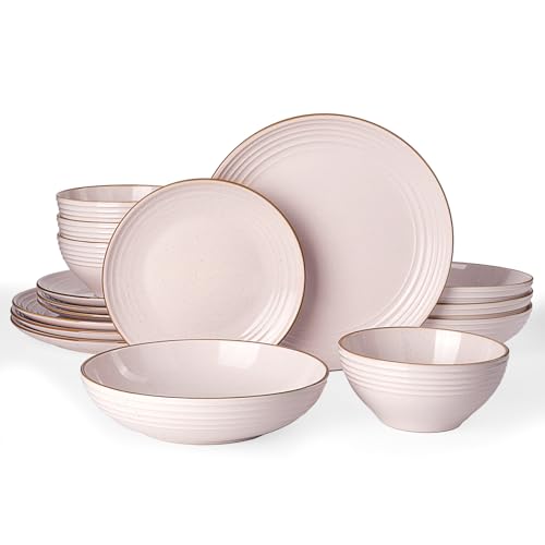 Jupiter Stoneware Dinnerware Sets with Pasta Bowls (Light Pink / 16)