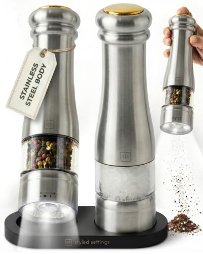 Electric Salt and Pepper Grinder Set (Silver)
