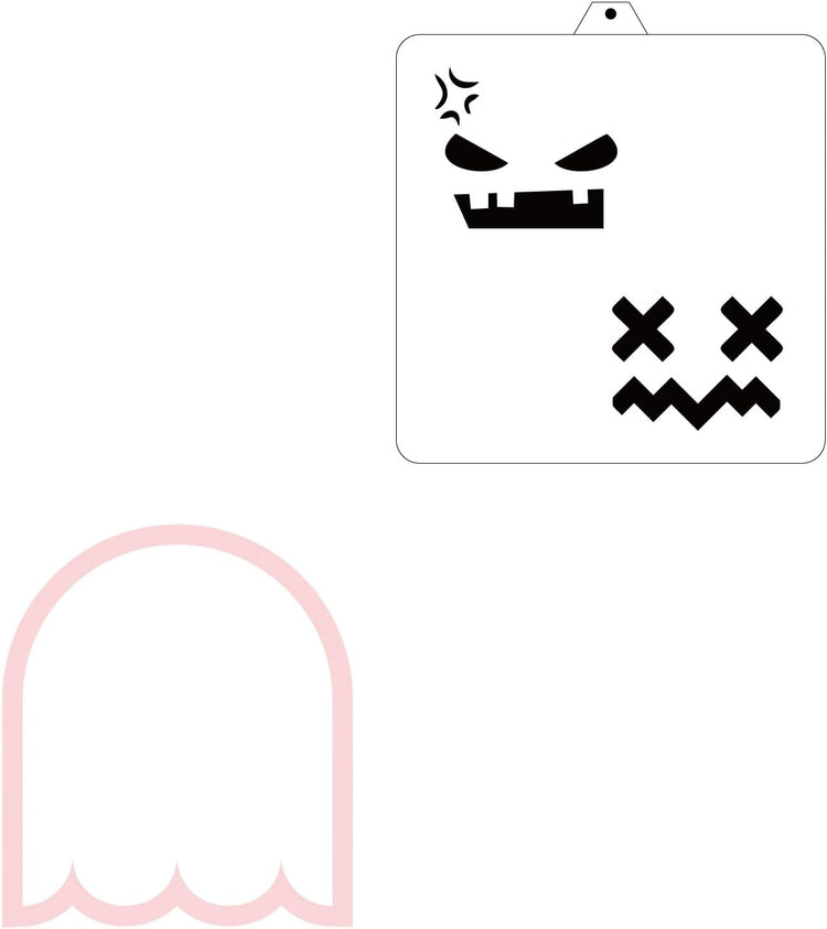 Halloween Ghost Faces Cookie Cutter and Stencil Set Bundle Kit PYO Cookies Paint Your Own Diy Bakery Fondant Sugar Happy Birthday Wedding Baby Candle Kids Painting Coloring Pages Comb (Ghost Faces)
