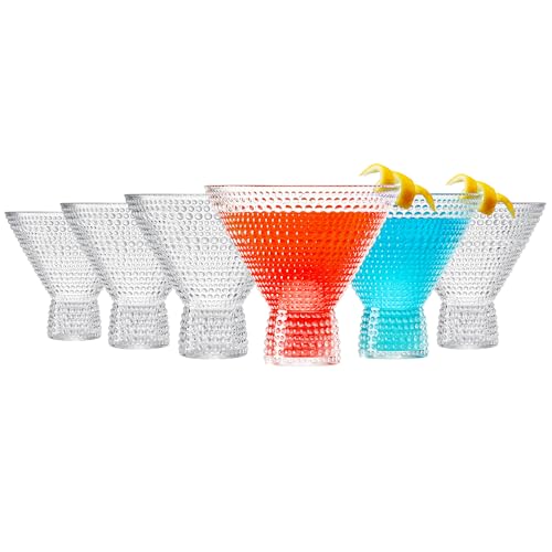 Plastic Hobnail Martini & Cocktail Drinking Glasses Set of 6 Clear Cups 14oz