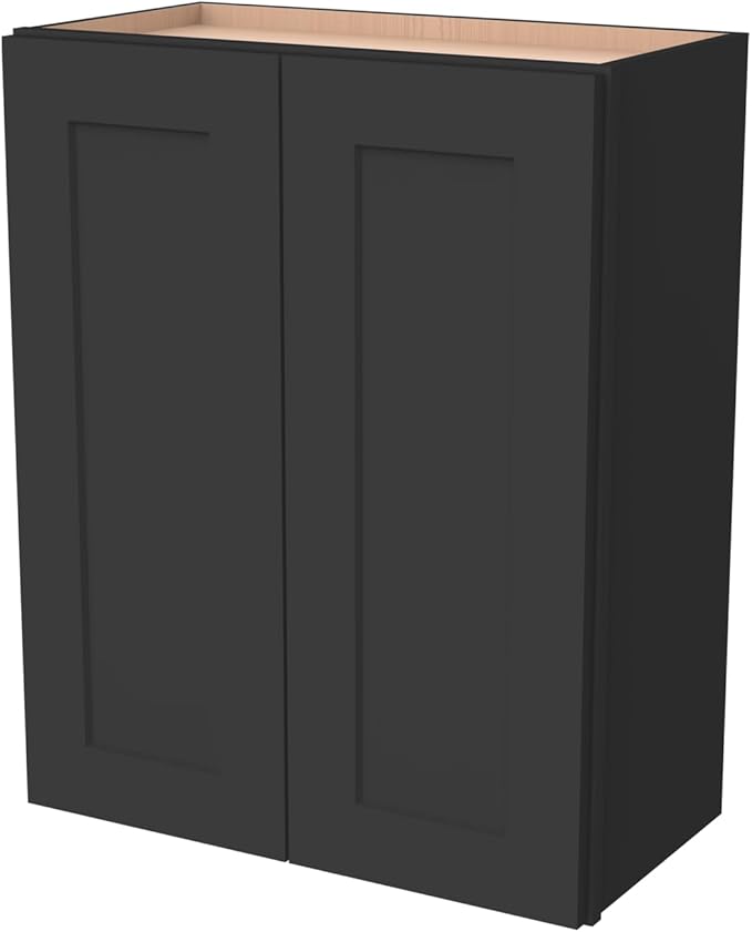 Wall-Mounted Cabinet – Solid Wood Shaker Style Medicine Cabinet with Adjustable Shelves & Soft-Close Doors for Bathroom, Kitchen, and Office Storage (Charcoal Black, 27" W x 12" D x 42" H)