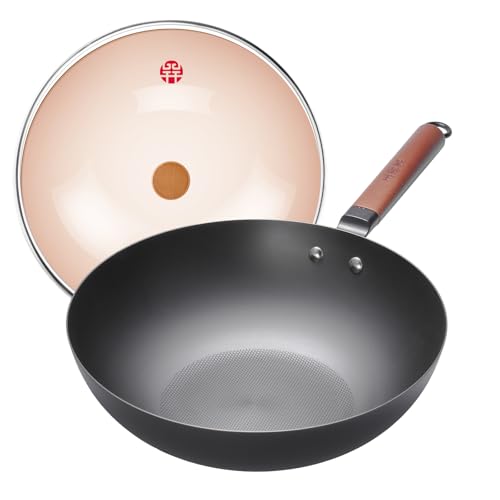 12.6" Carbon Steel Wok Pan with Lid (12.6")