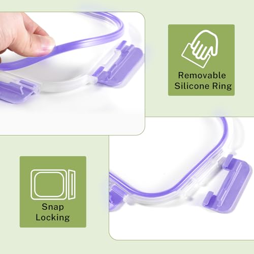 8 Pack Glass Food Storage Containers with Snap Locking Lids for Meal Prep (Purple / 8 Pack)
