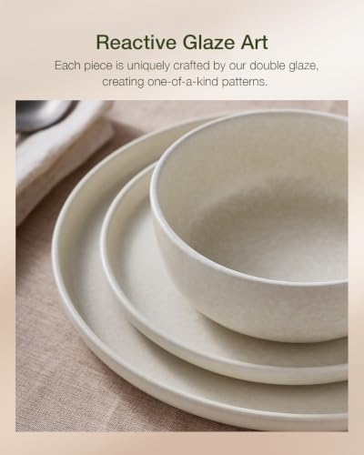 Milkyway 24 Piece Stoneware Dinnerware Set with Pasta Bowls (Matte Beige White / Service for 6 (Include Pasta Bowls))