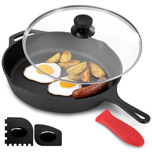 12 Inch Pre Seasoned Cast Iron Skillet with Tempered Glass Lid (12 Inch / 12 Inch Skillet Glass Lid)