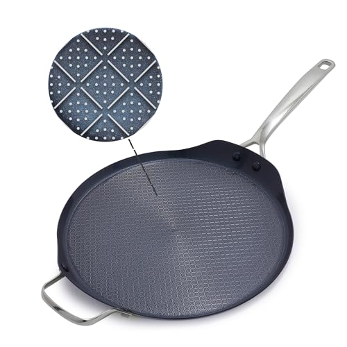 Hybrid 12" Stainless Steel Nonstick XL Griddle Pan (12" Griddle Pan / Blue)