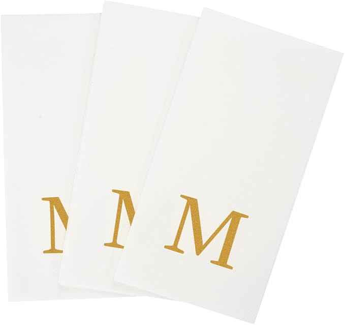 Luxenap 15.8 X 7.9 Inch Linen-Feel Guest Towels, 2000 Lettered Hand Towels - Gold Letter 'M', Sans Serif Font, White Paper Dinner Napkins, airlaid, For Restrooms And Tables